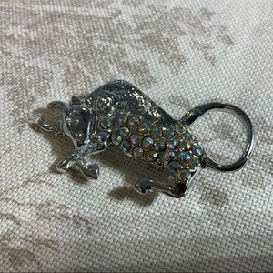 RHINESTONE TAURUS THE BULL ZODIAC BROOCH VINTAGE 1970S